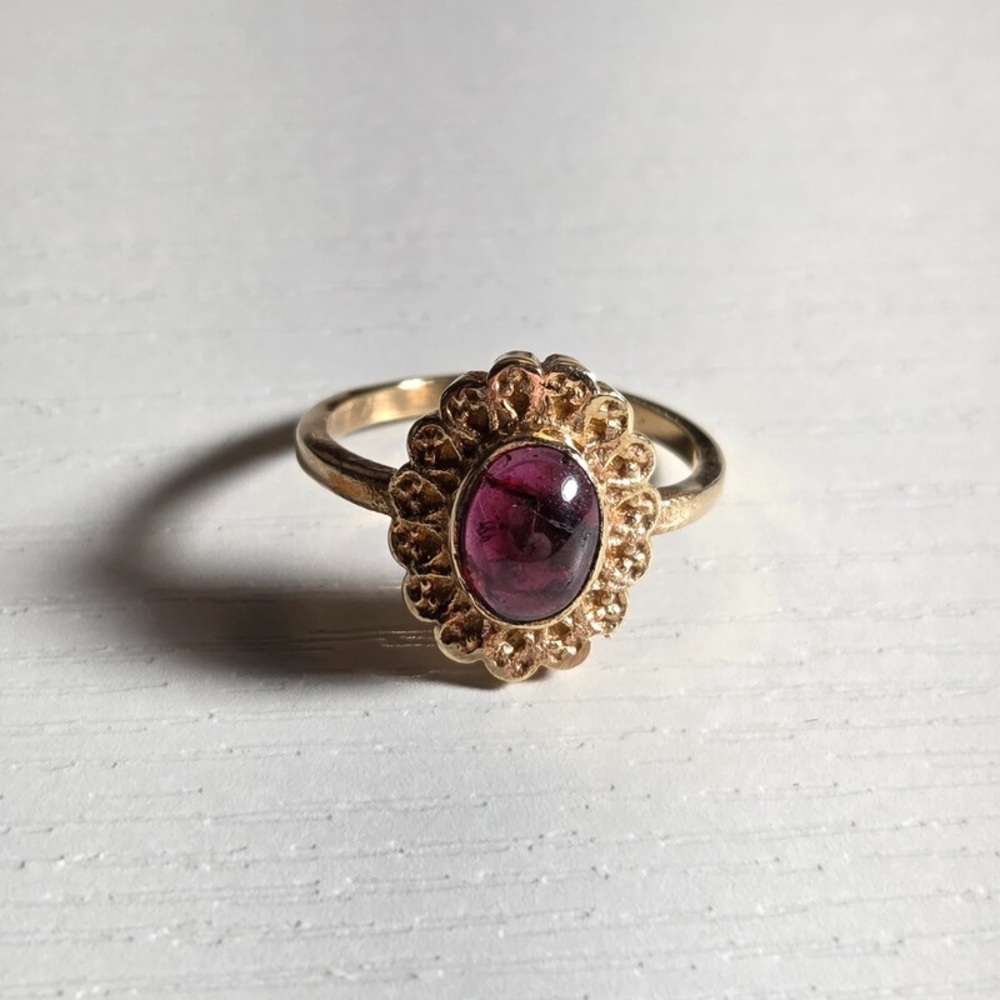 Elegant Gold Ring with Deep Purple Stone